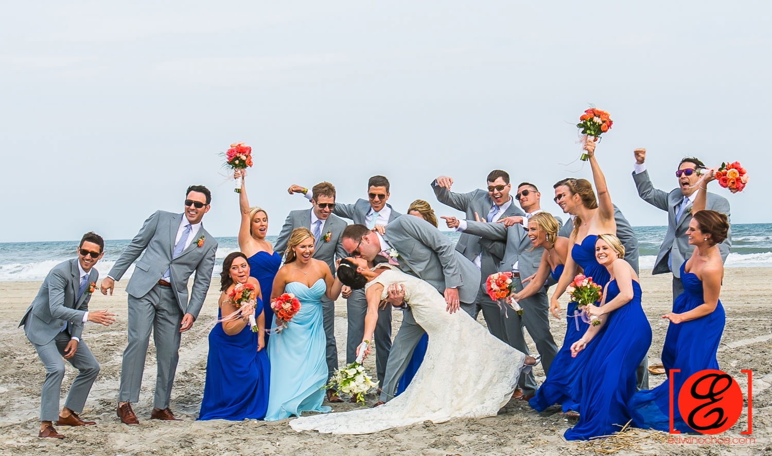 Susan and Matthew with bridal party avalon beach Wedding