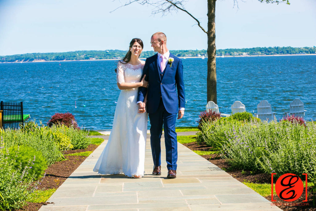 Larchmont Shore Club Wedding 1 bride and groom walking